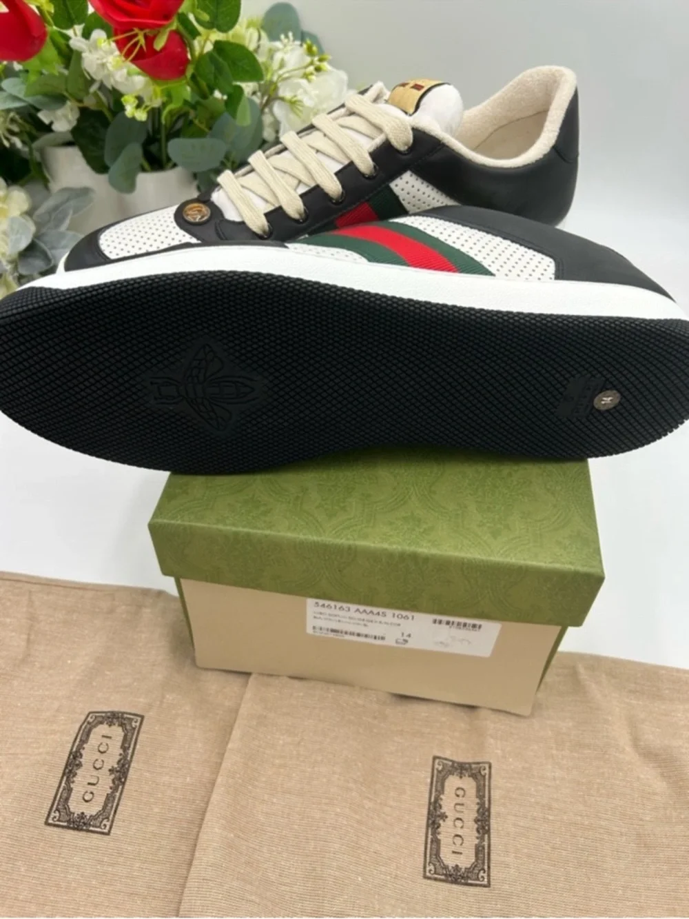Men’s Gucci screener low top leather black/white sneakers size 14 made in Italy